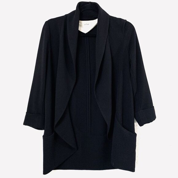 Aritzia Wilfred Chevalier Blazer Jacket Women M Black Drape Open Front Chic Work - Picture 3 of 13